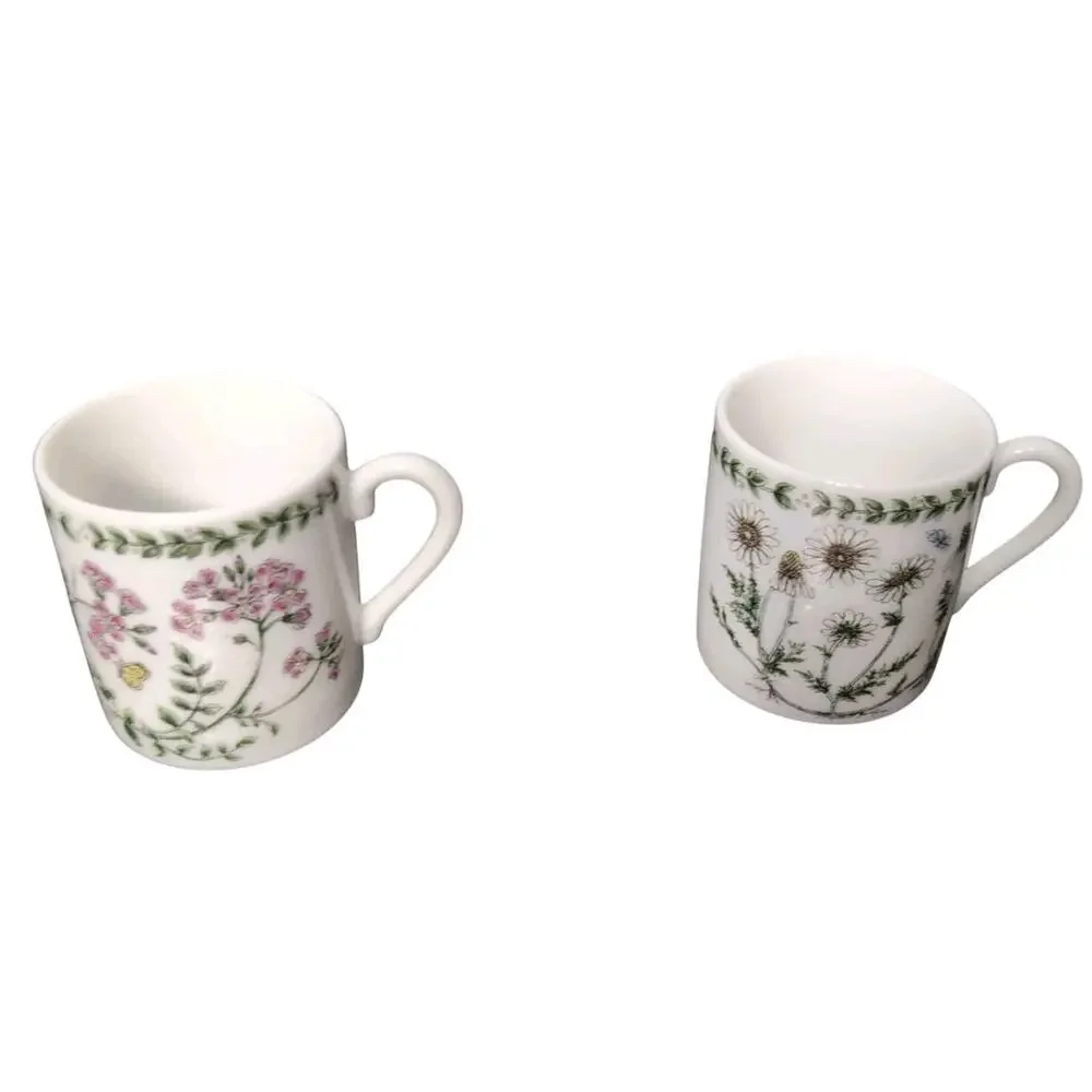 Vintage Set Of 2 Andrea By Sadex Dimitasse Cups With Botanical Design 2 1/4 